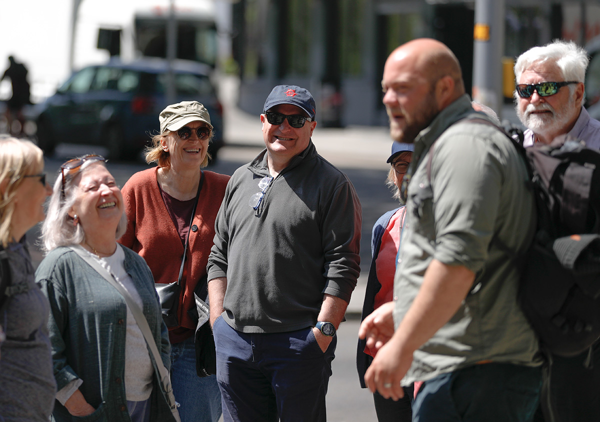 Guests laughing during the Blackbeard to Banksy walking tour in Bristol